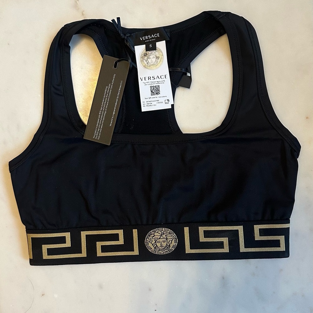 New VERSACE GRECA LOGO SPORTS BRA Size S